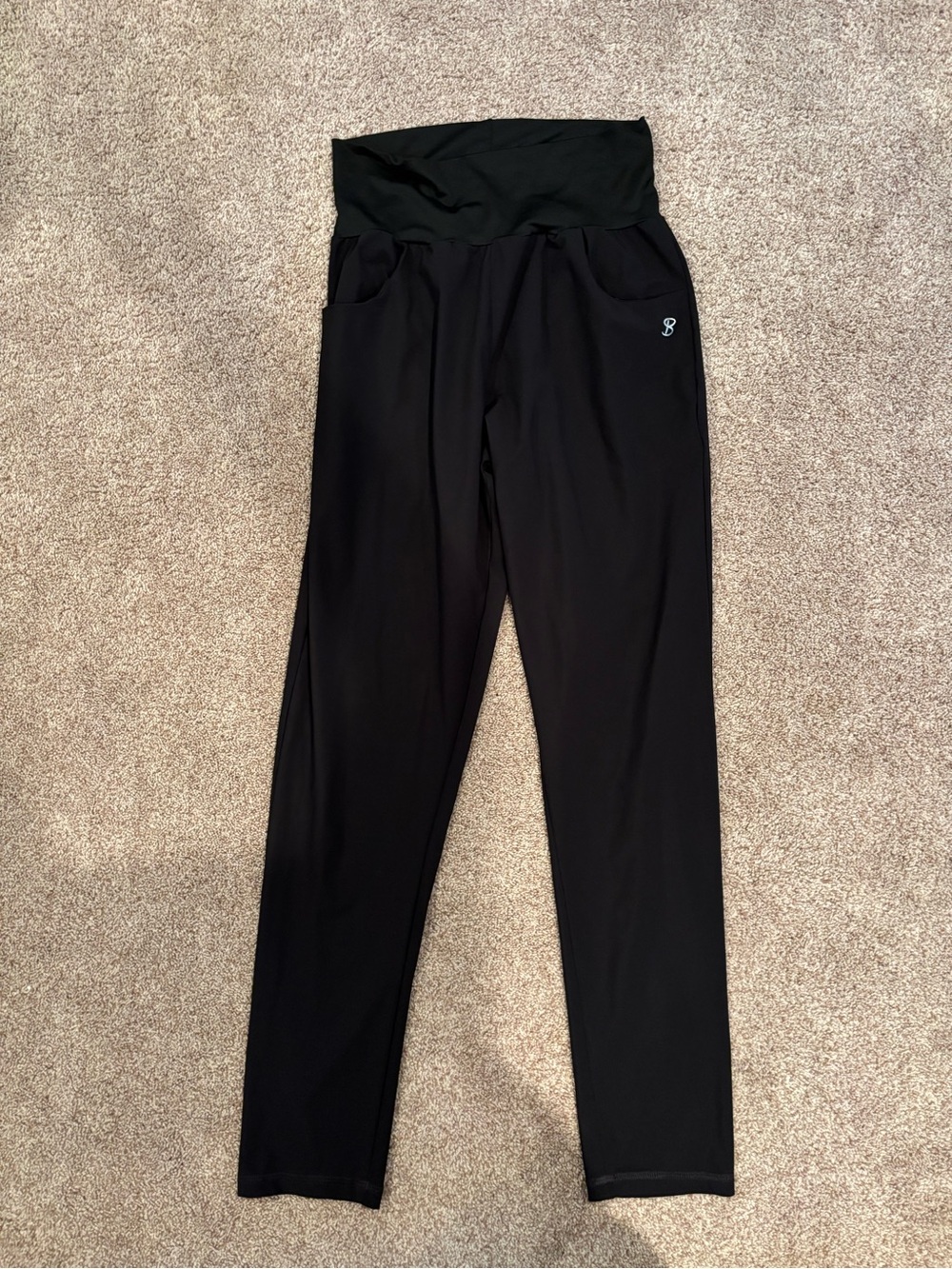 Fold-Over Waist Black Track Joggers